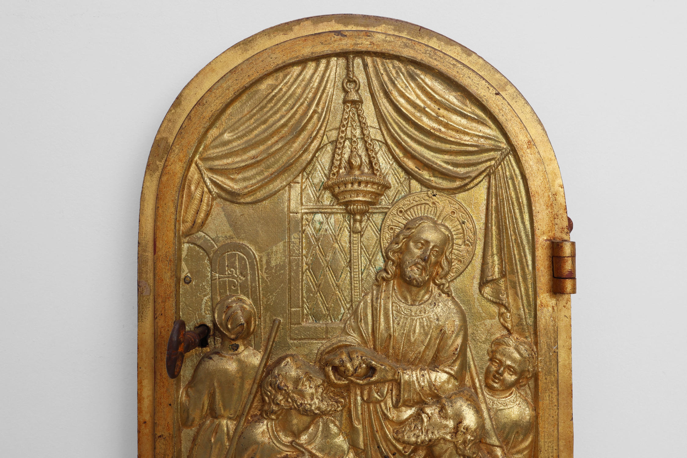 Neo‑Gothic Tabernacle Door with Gilded Bronze Last Supper Plaque, France ca. 1880thumbnail